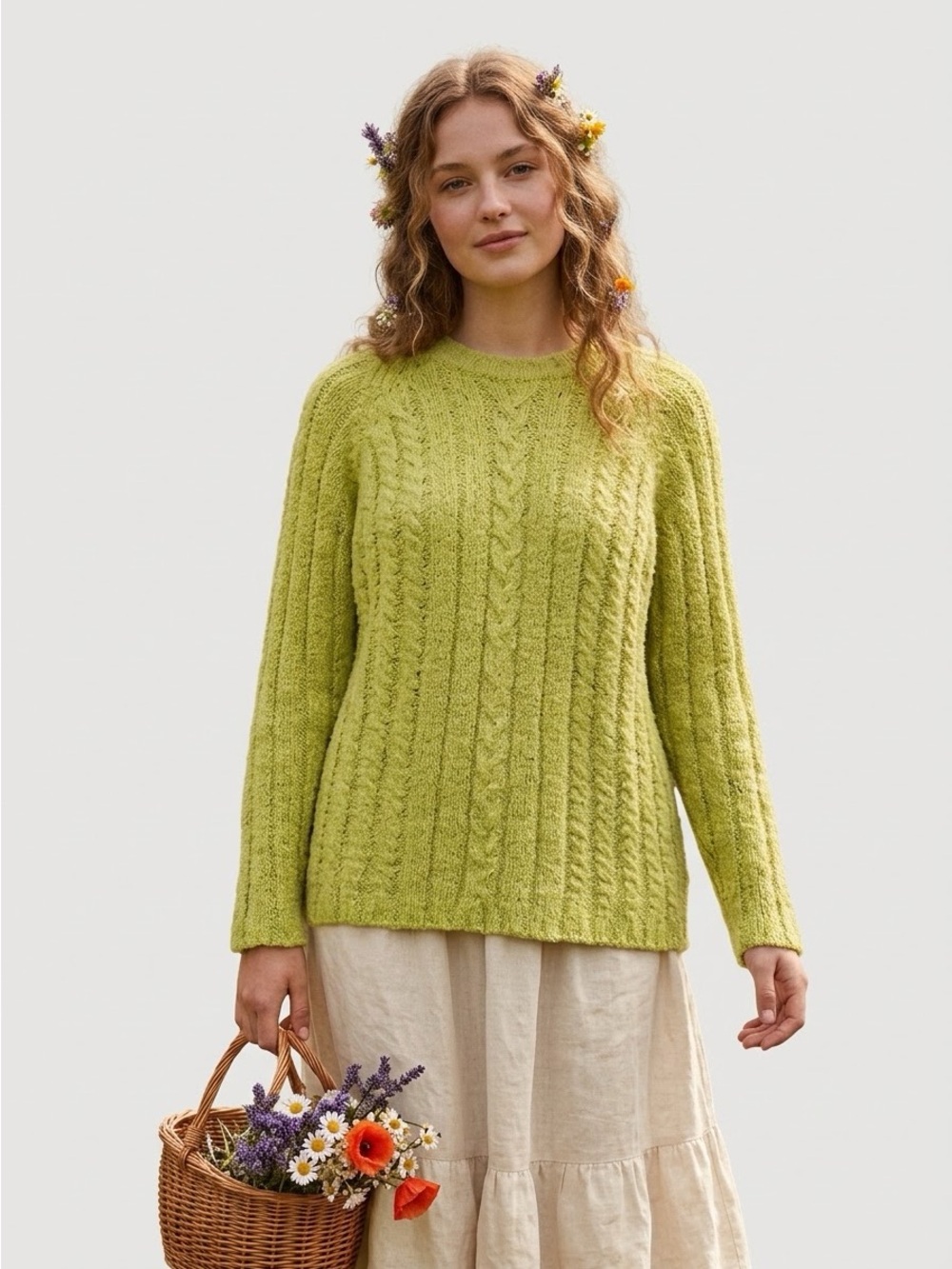 Chartreuse Earthy Ribbed Knit Chenille Sweater Goblincore Cottagecore Hobbit